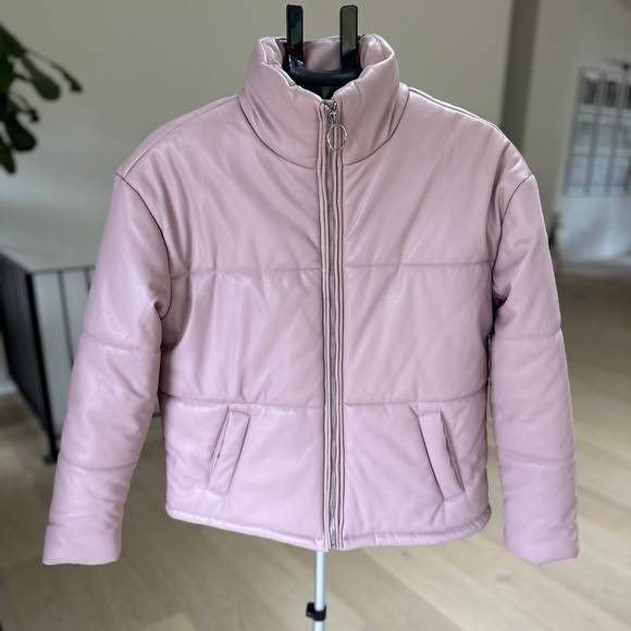 ACTIV8 Pink faux leather puffer Jacket size Medium - Picture 1 of 11